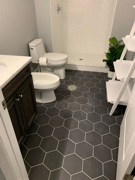 Custom designed basement bathroom.