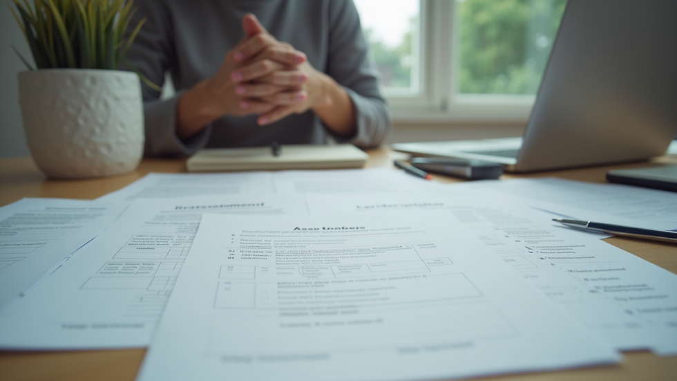 Eye-level view of a therapist's desk with anxiety assessment forms