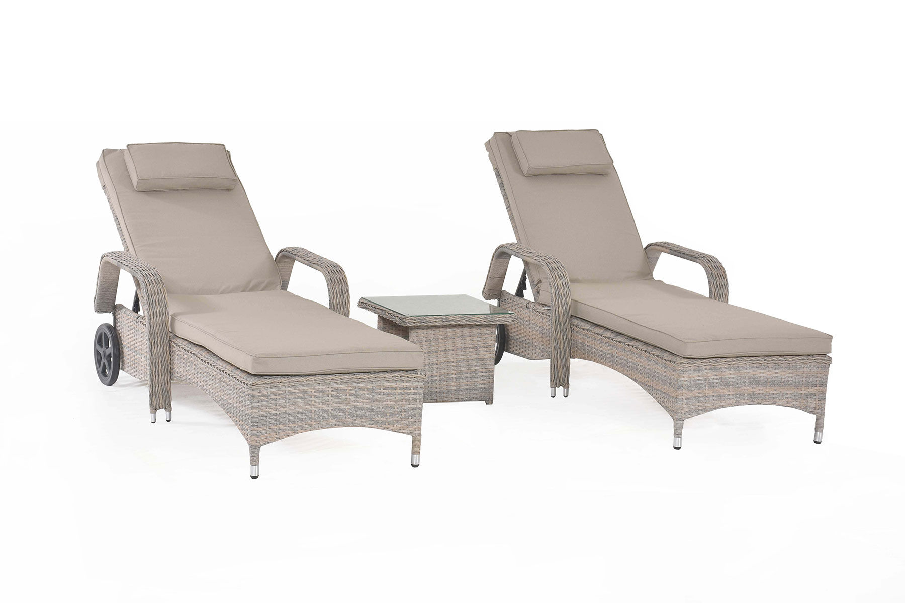 Cotswold Rattan Sunlounger Set With Side Table Grey/Taupe