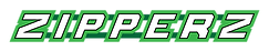 Zipperz logo wordmark image in green and white block style letters