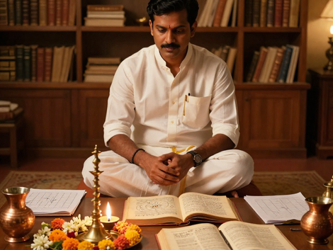 Numerologist at desk working on name numerology alignment with birth date