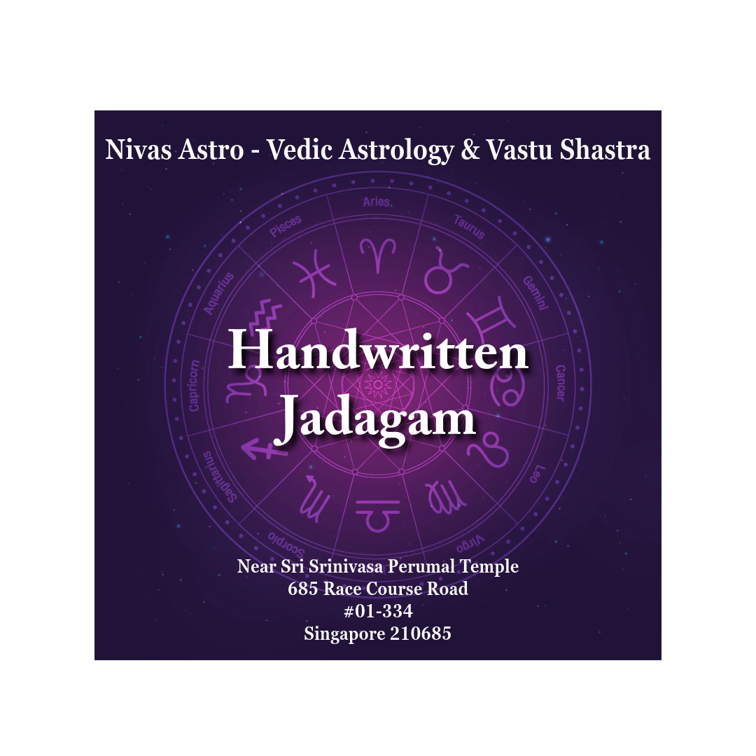 Handwritten Jadagam traditional South Indian Vedic birth chart at Nivas Astro Singapore
