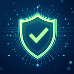 Digital shield with a glowing checkmark, surrounded by circuit-like lines—symbolizing transparency, protection, and operational integrity in systems built to earn and sustain trust.