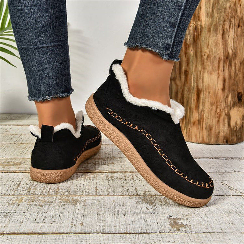 Fashion V-cut Plush Ankle Boots Winter Plus Velvet Flat Snow Boot