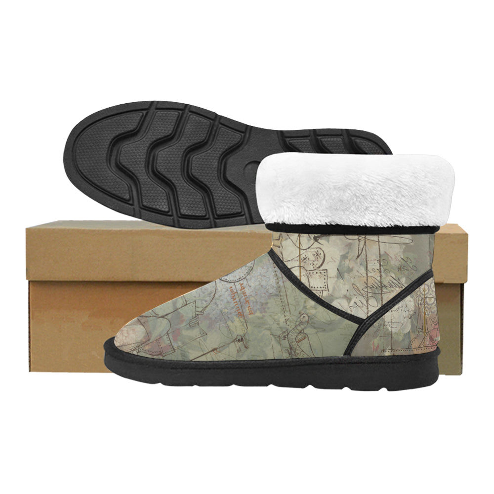 FLOWER PAINTING X MISC. ILLUSTRATIONS Unisex All Over Print Snow Boots
