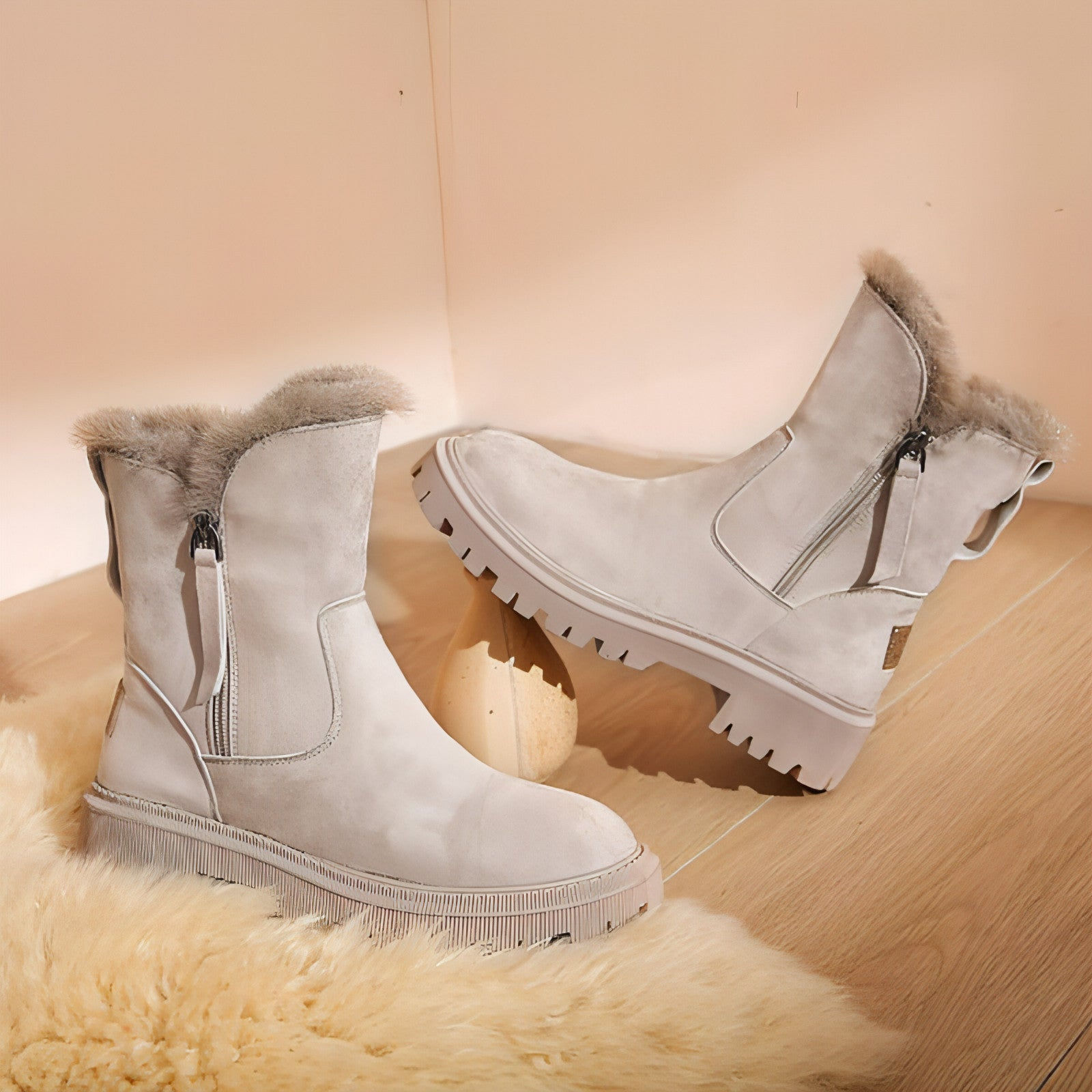 Women's Cotton-padded Shoes Winter New Fur Snow Boots Fleece-lined