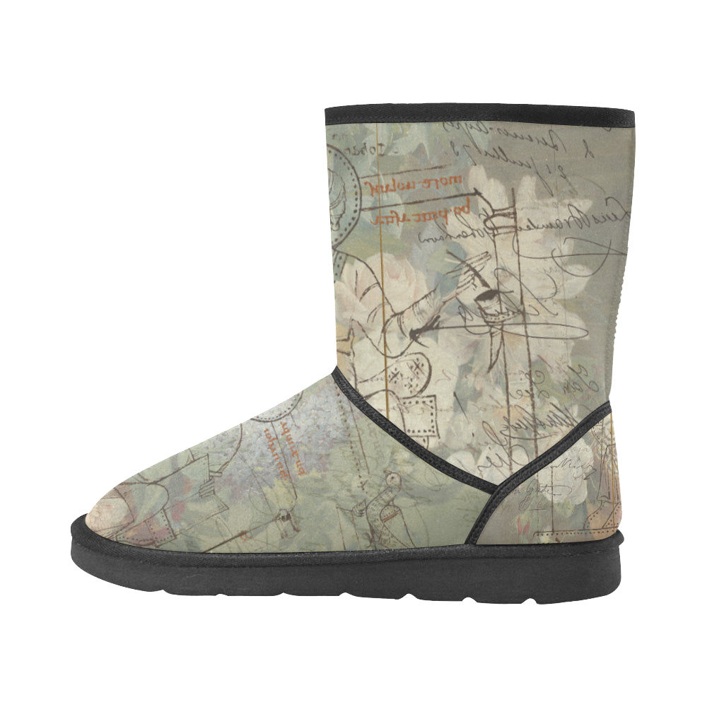 FLOWER PAINTING X MISC. ILLUSTRATIONS Unisex All Over Print Snow Boots