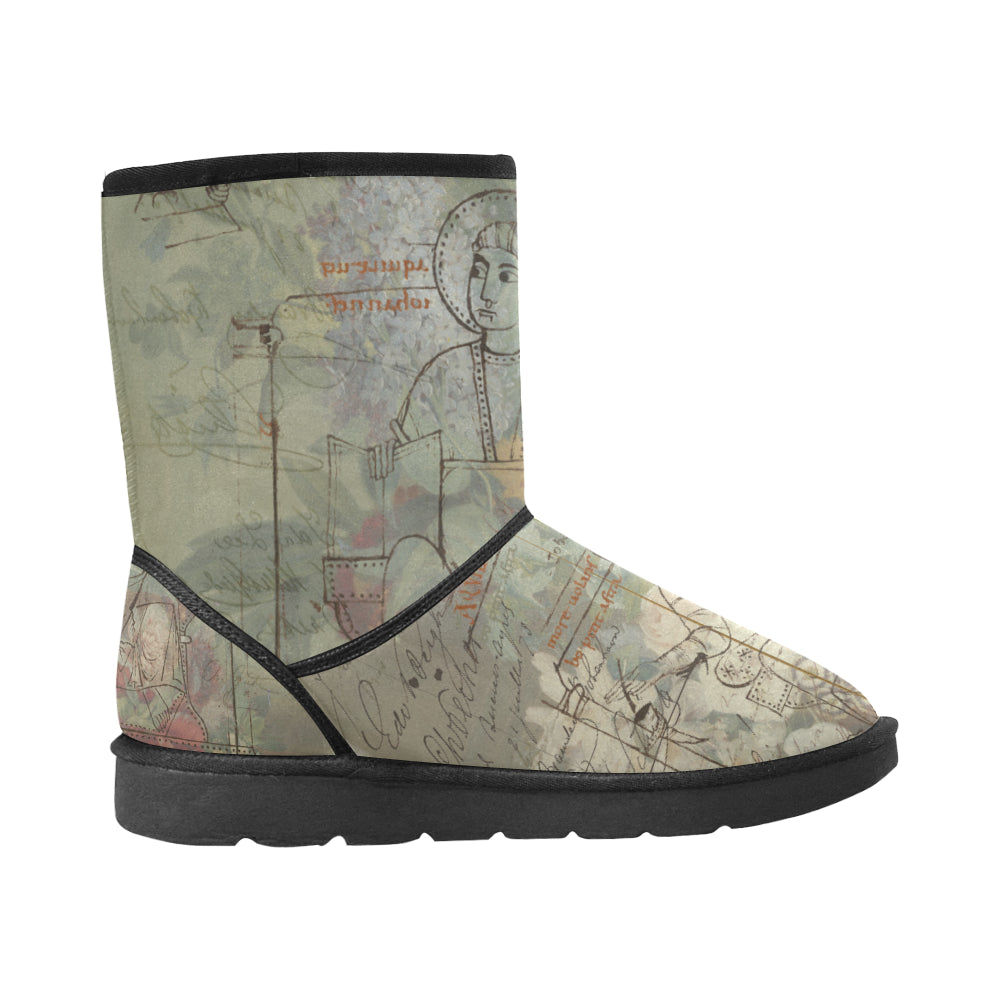 FLOWER PAINTING X MISC. ILLUSTRATIONS Unisex All Over Print Snow Boots