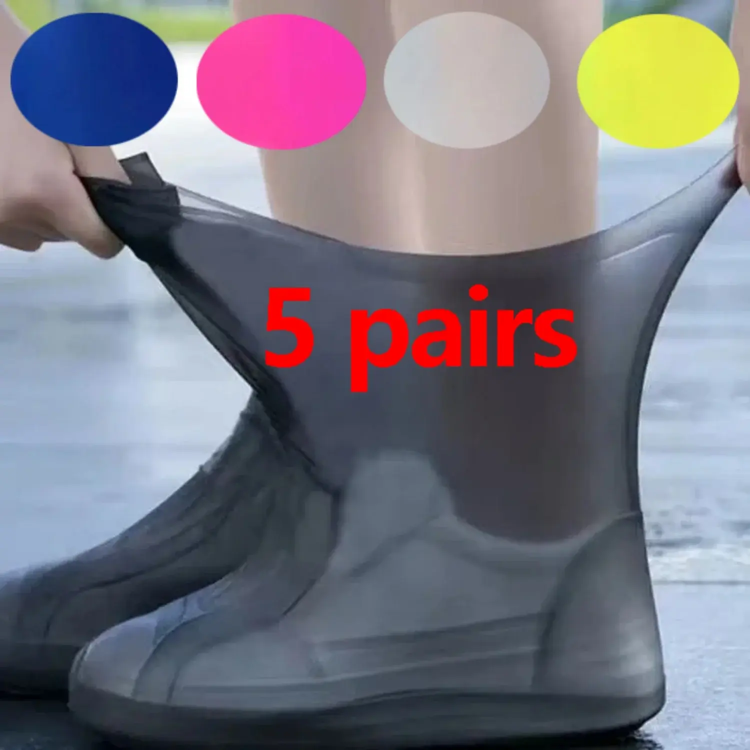 5 Pairs Silicone Waterproof Shoe Covers Reusable Non Slip Rain Boot