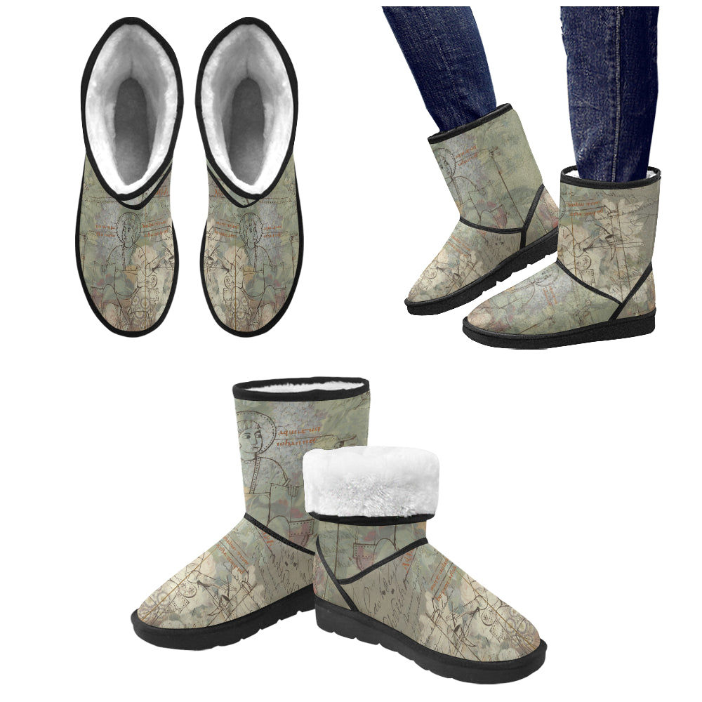 FLOWER PAINTING X MISC. ILLUSTRATIONS Unisex All Over Print Snow Boots