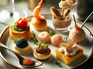 DALL·E 2025-03-02 13.19.49 - A gourmet plate with a selection of refined amuses, beautiful