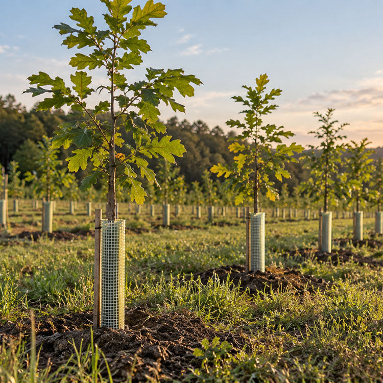 A row of young hardwood saplings.