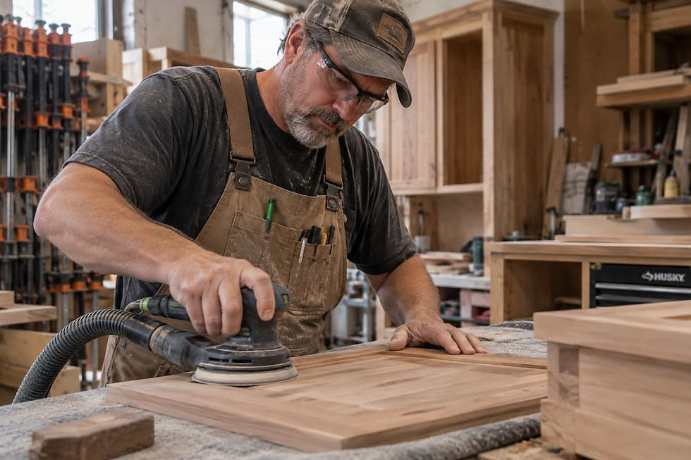 A cabinet maker builds kitchen cabinets from genuine Matson hardwood lumber.