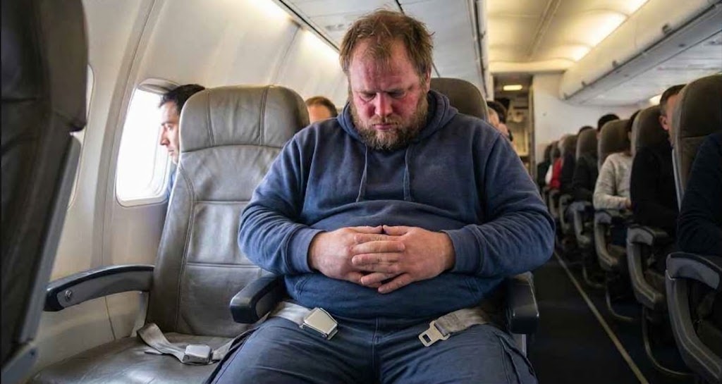 Plus-sized passenger seated on an airplane