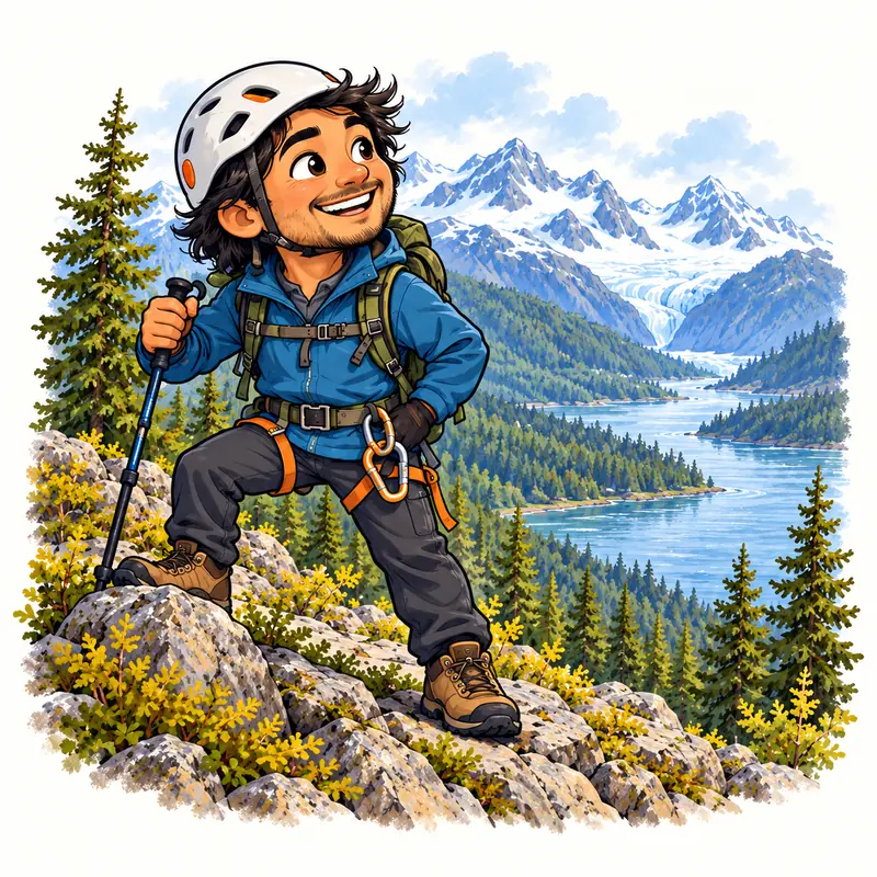 Adventure cruiser with helmet and hiking gear