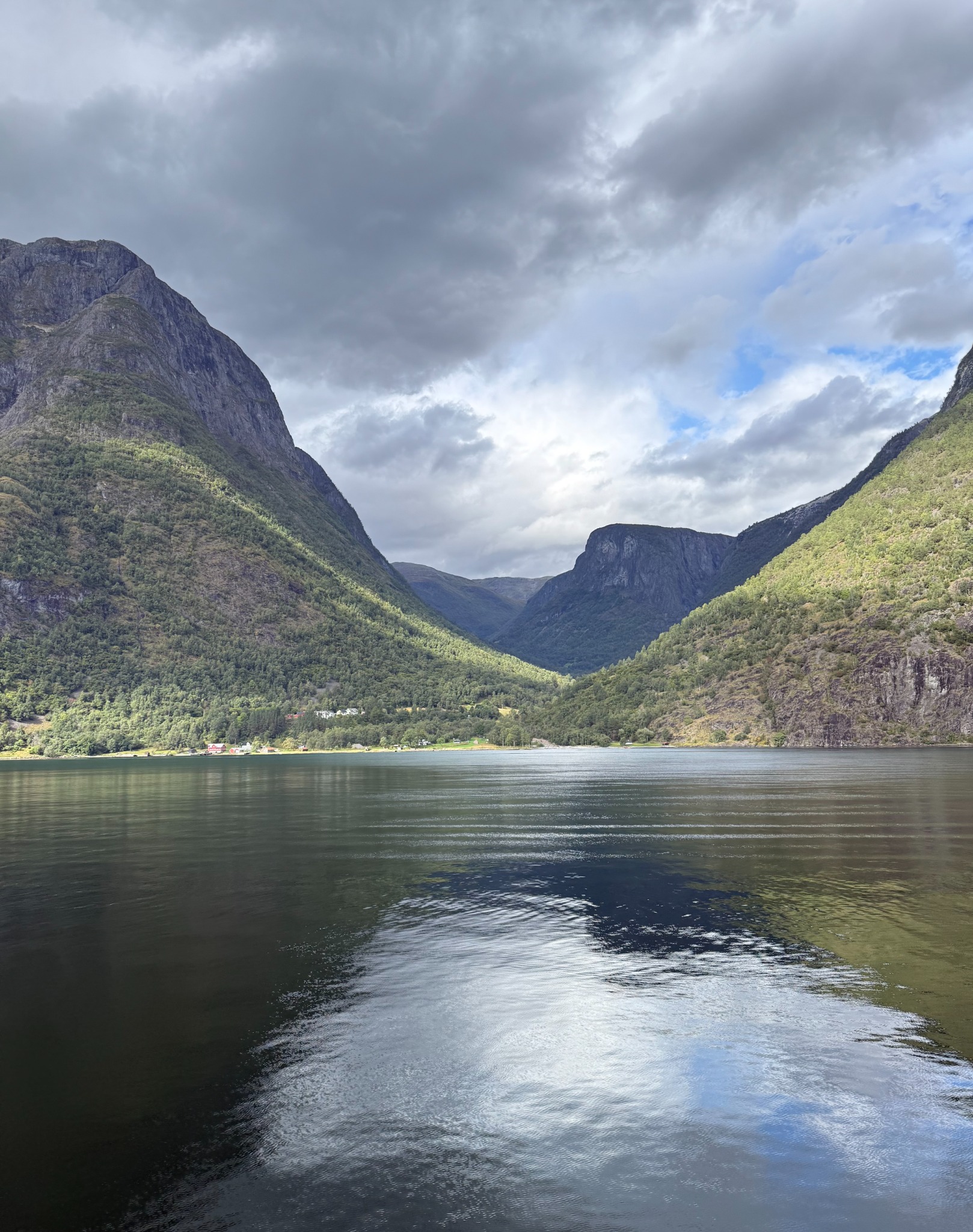 Norwegian fjord surrounded by mountains