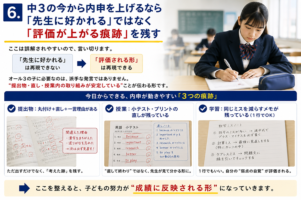 6. 中3の今から内申を上げるなら「先生に好かれる」ではなく「評価が上がる痕跡」を残す