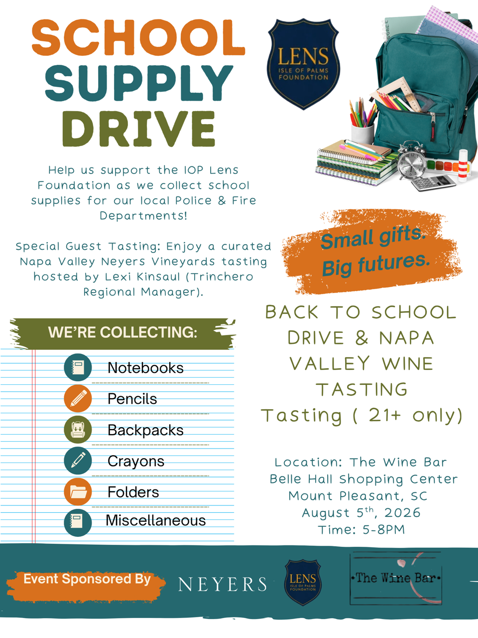 Back to School Supply Drive & Napa Valley Wine Tasting