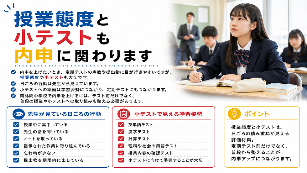 授業態度と小テストも内申に関わります