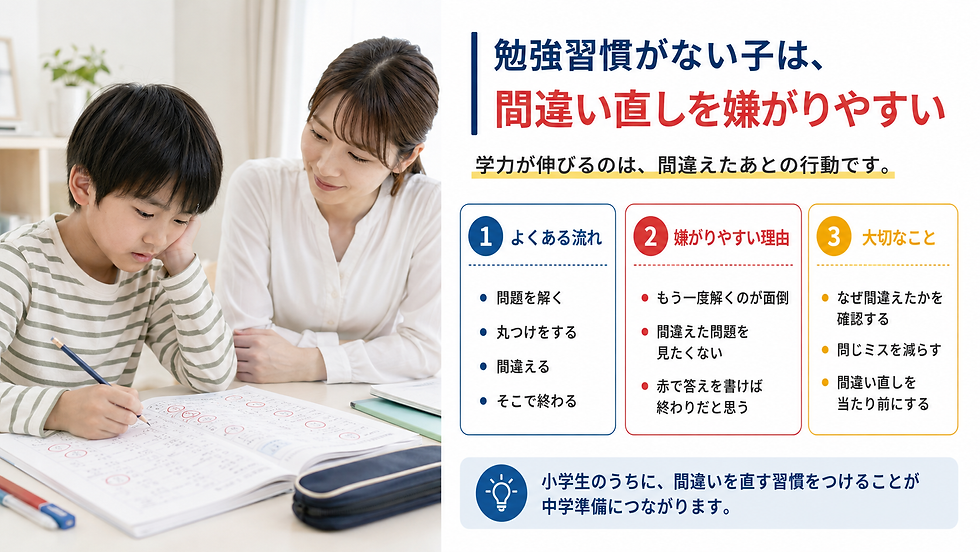 勉強習慣がない子は、間違い直しを嫌がりやすい