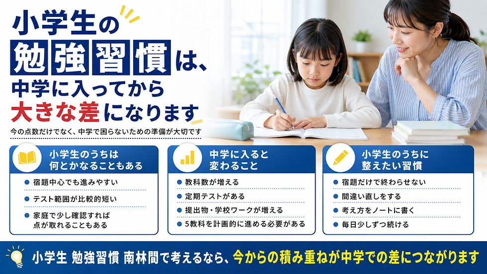 小学生の勉強習慣は、中学に入ってから大きな差になります