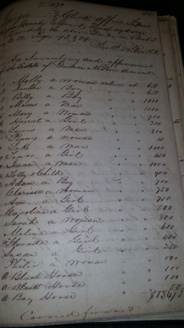 Slave Schedule of Duncan McRae with Luke