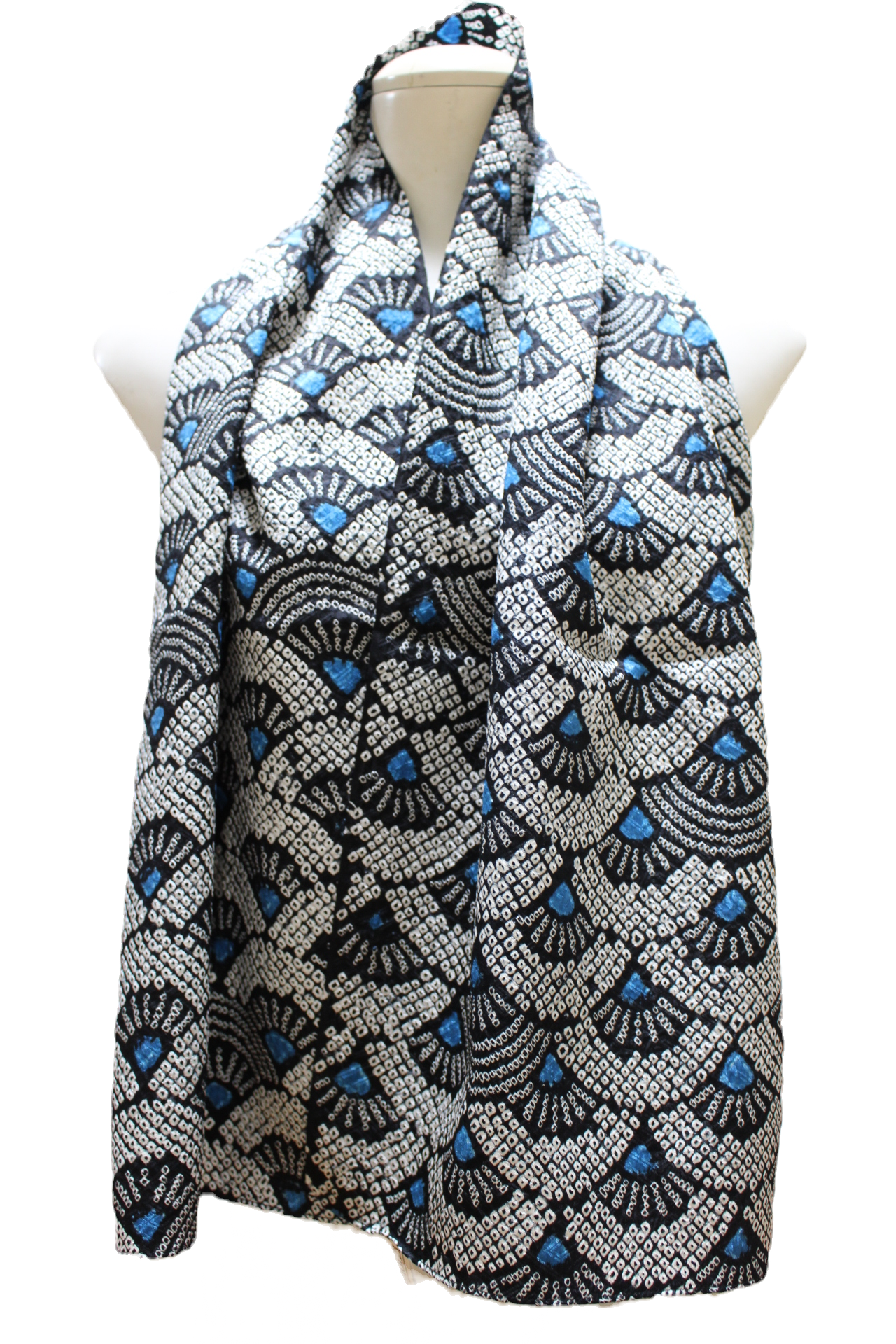 高級鹿の子ショール　青黒【青海波】