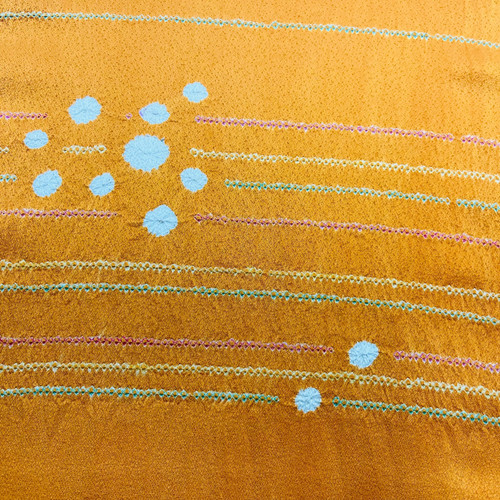 絞り 反物 正絹 オレンジ 橙 黄 白 MM82