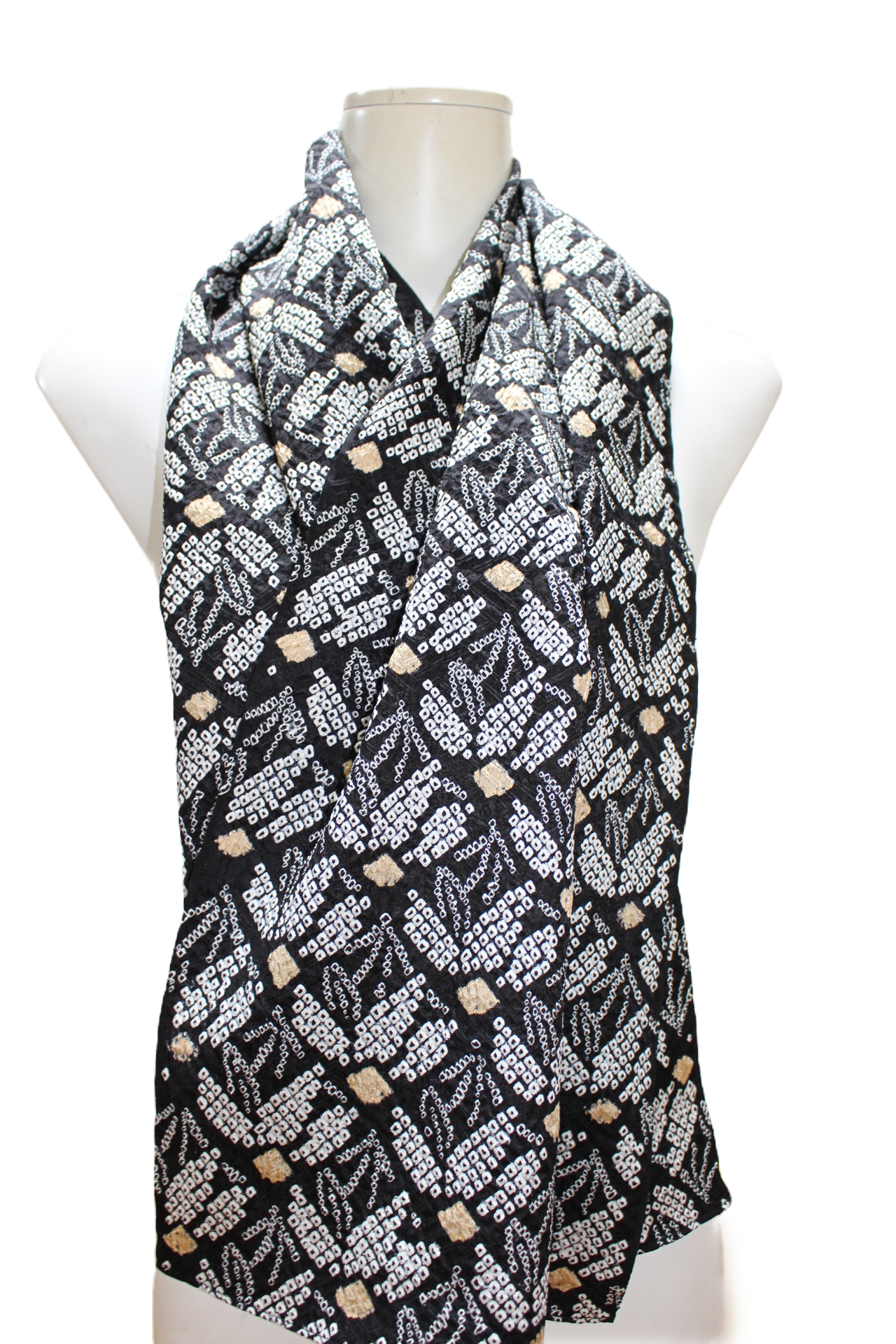 高級鹿の子ショール　橙黒【笹柄】