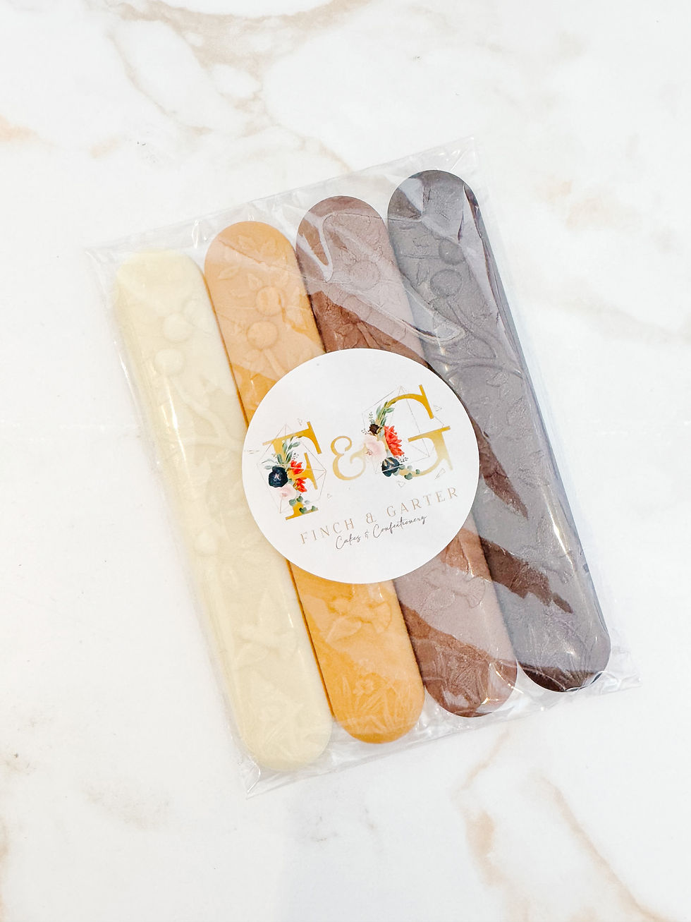 Handmade Finch & Garter artisan chocolate snacking bars in four chocolate varieties
