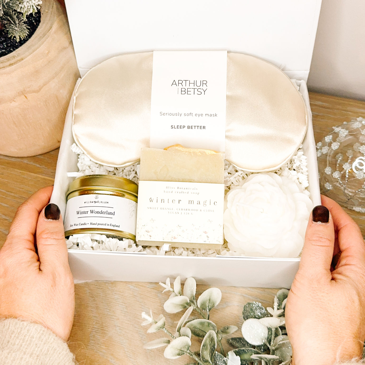 Wishes and Wellness Christmas wellbeing gift box for her with eye mask soap and candles
