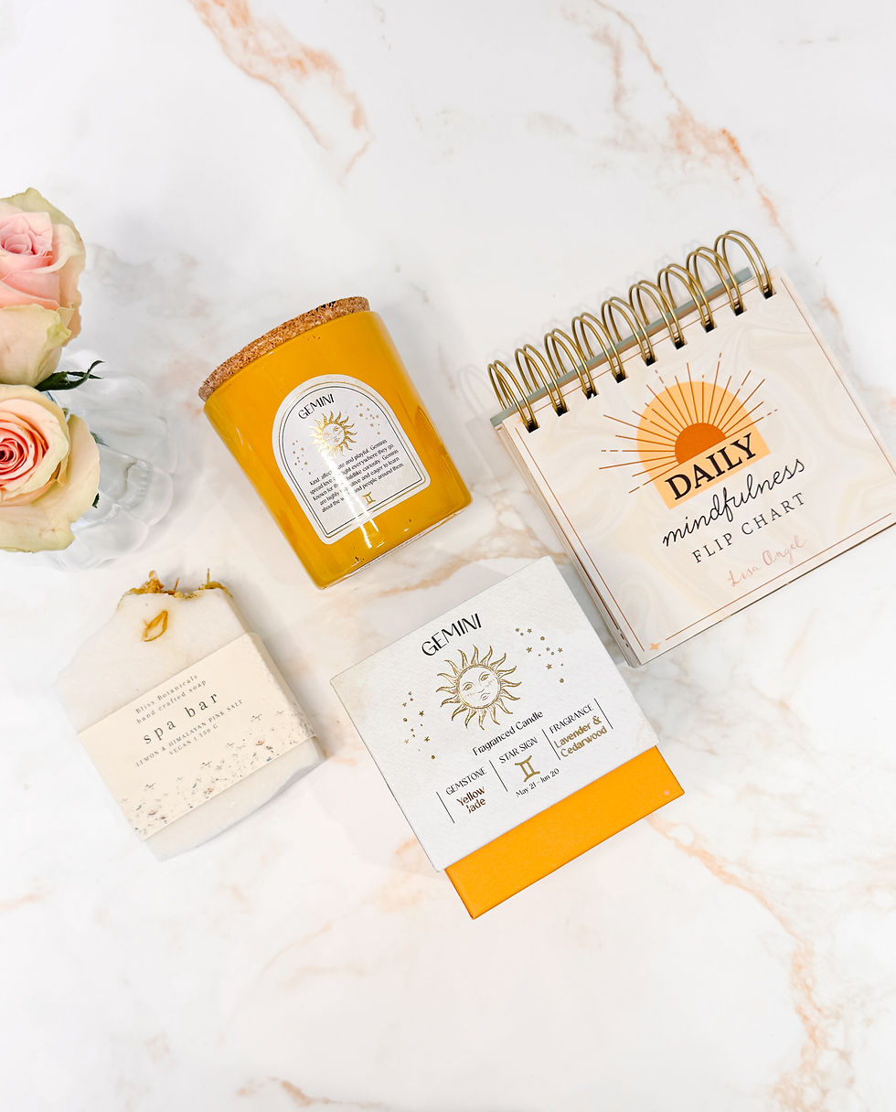 close up of items in the gemini mindfulness gift box for her