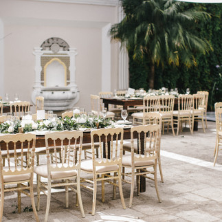 Luxury wedding venue with chairs and tables at Pensativo House Hotel, Antigua Guatemala.