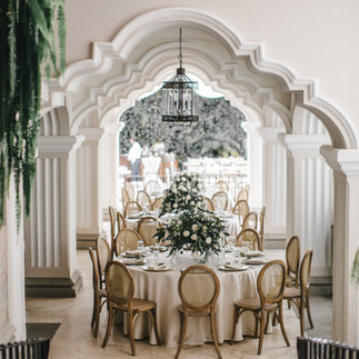 Floral arrangements and venue for a luxury wedding at Pensativo House Hotel in Antigua Guatemala.