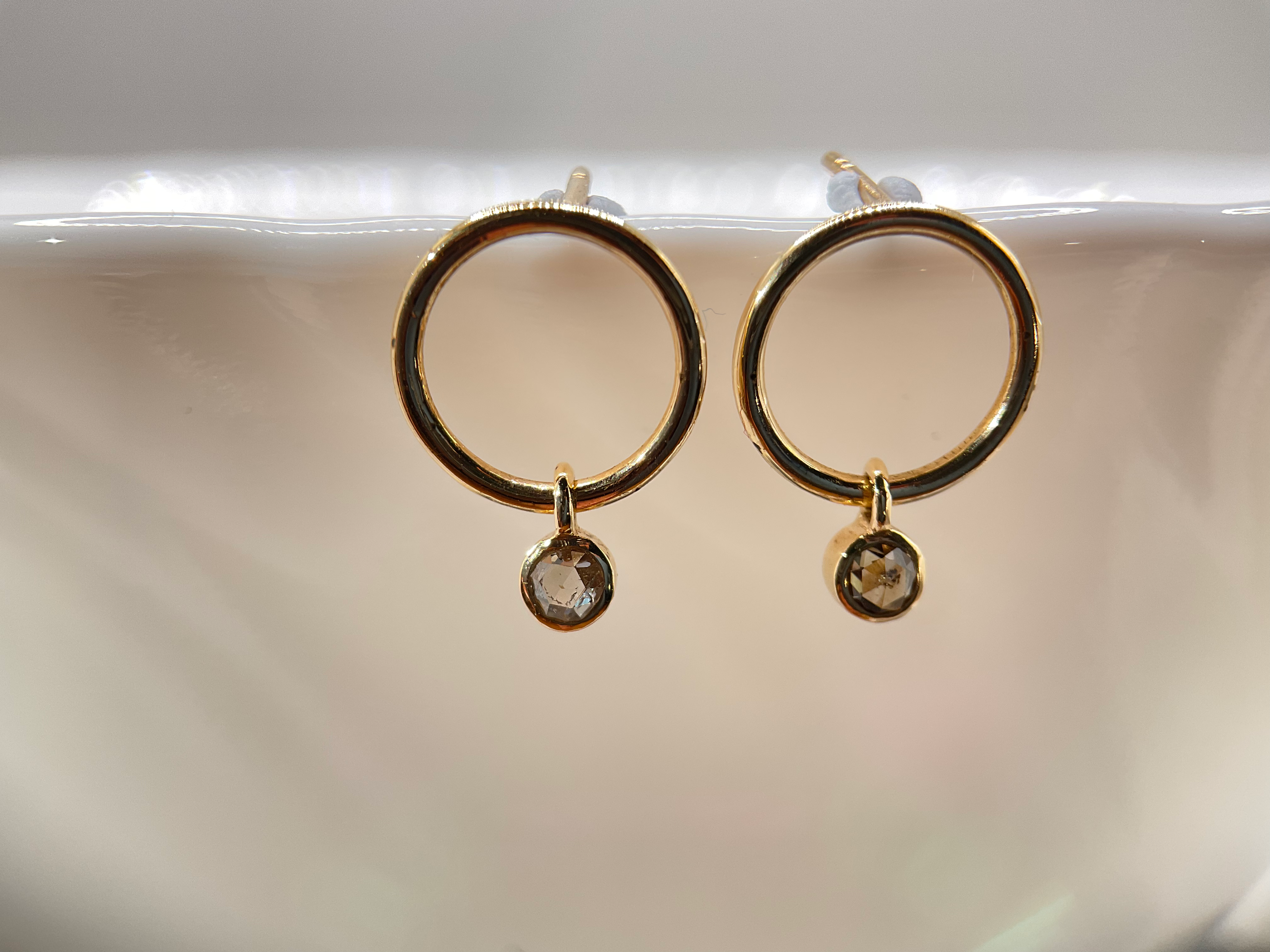 Circle Stud with Dangling Rose-cut Diamond