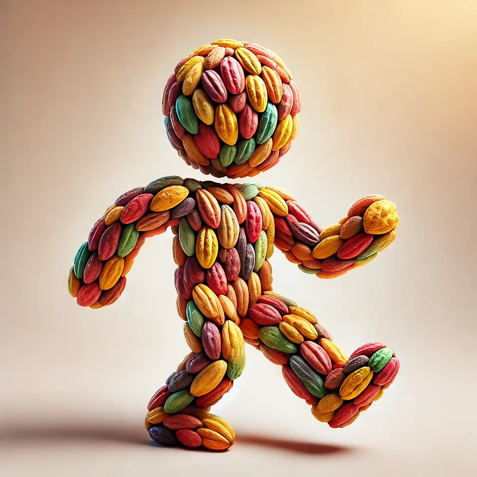 Person made of cacao pods