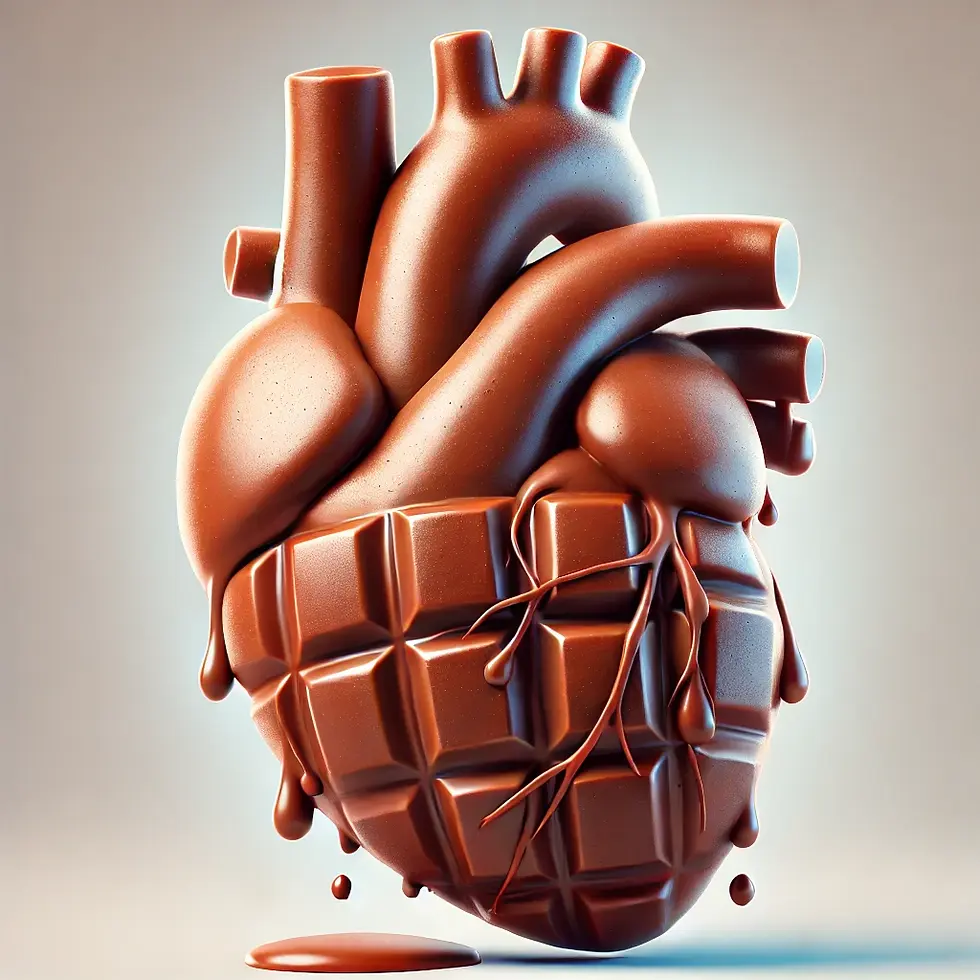 A chocolate heart made to show how healthy cacao is