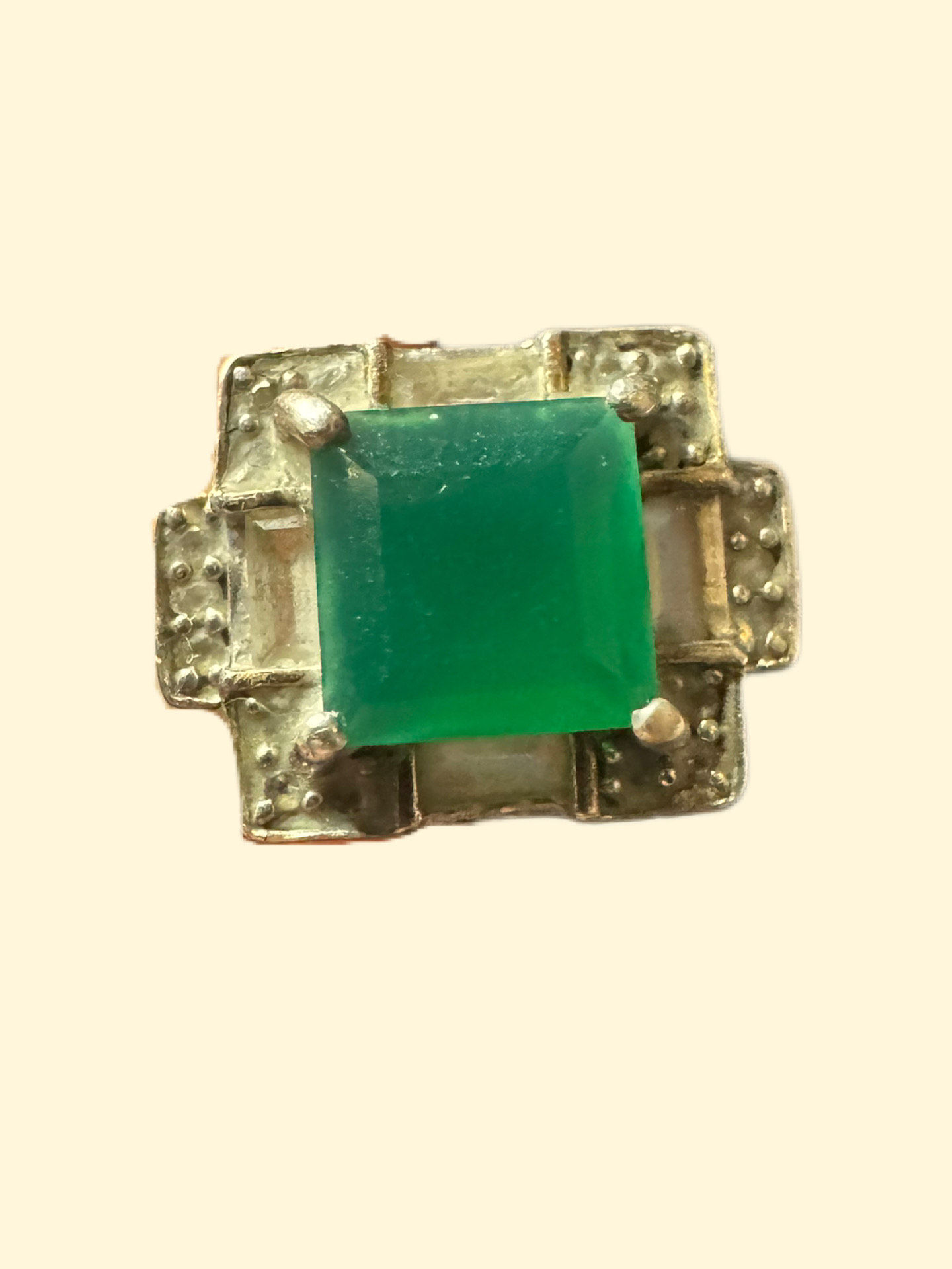 Green Jade Ring .925 Sterling Silver Setting with cz on all 4 sides of stone