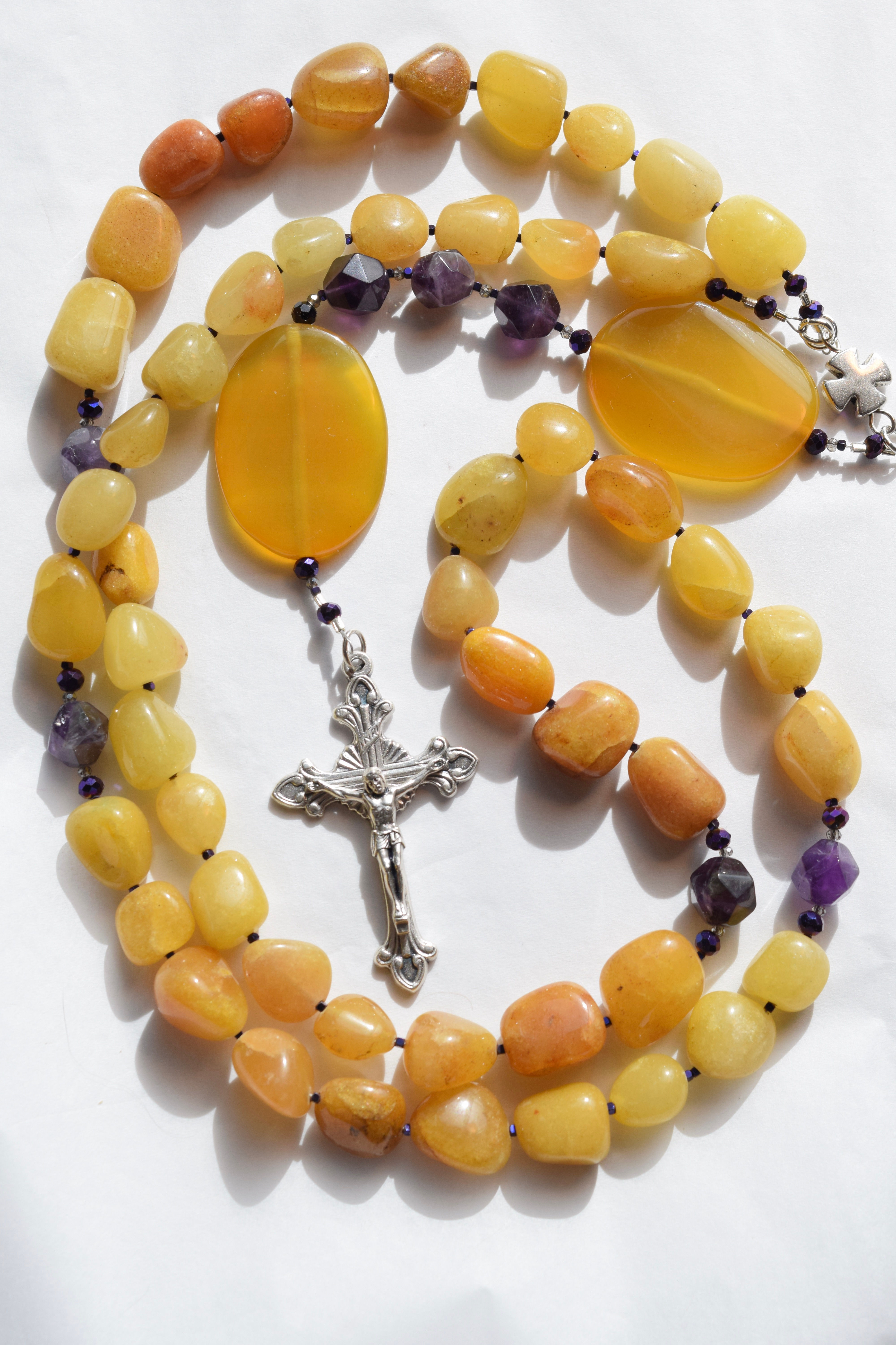 Yellow Agate & Purple Amethyst Rosary