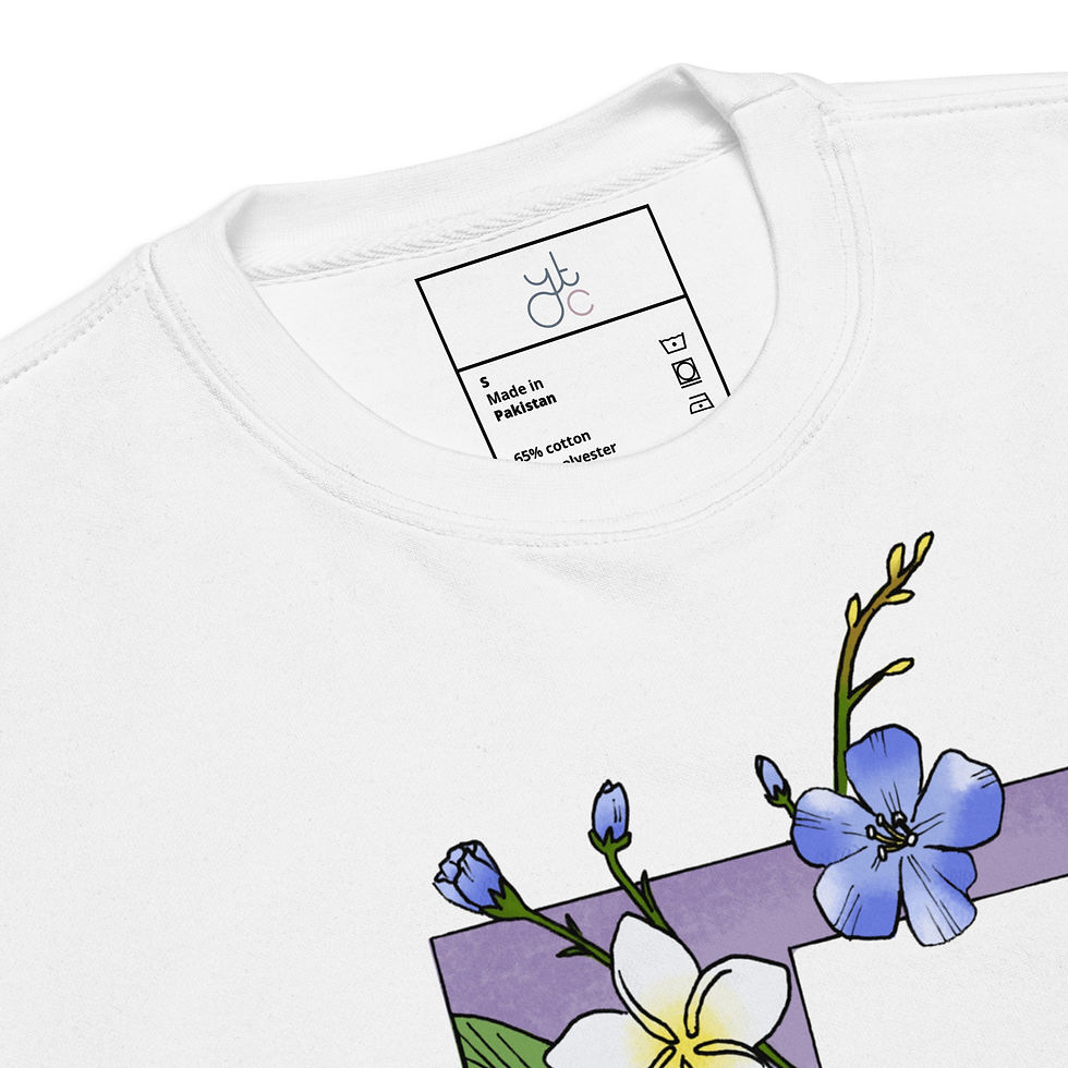 Thumbnail: Floral Monogram Letter F Premium Graphic Sweatshirt Inside Label