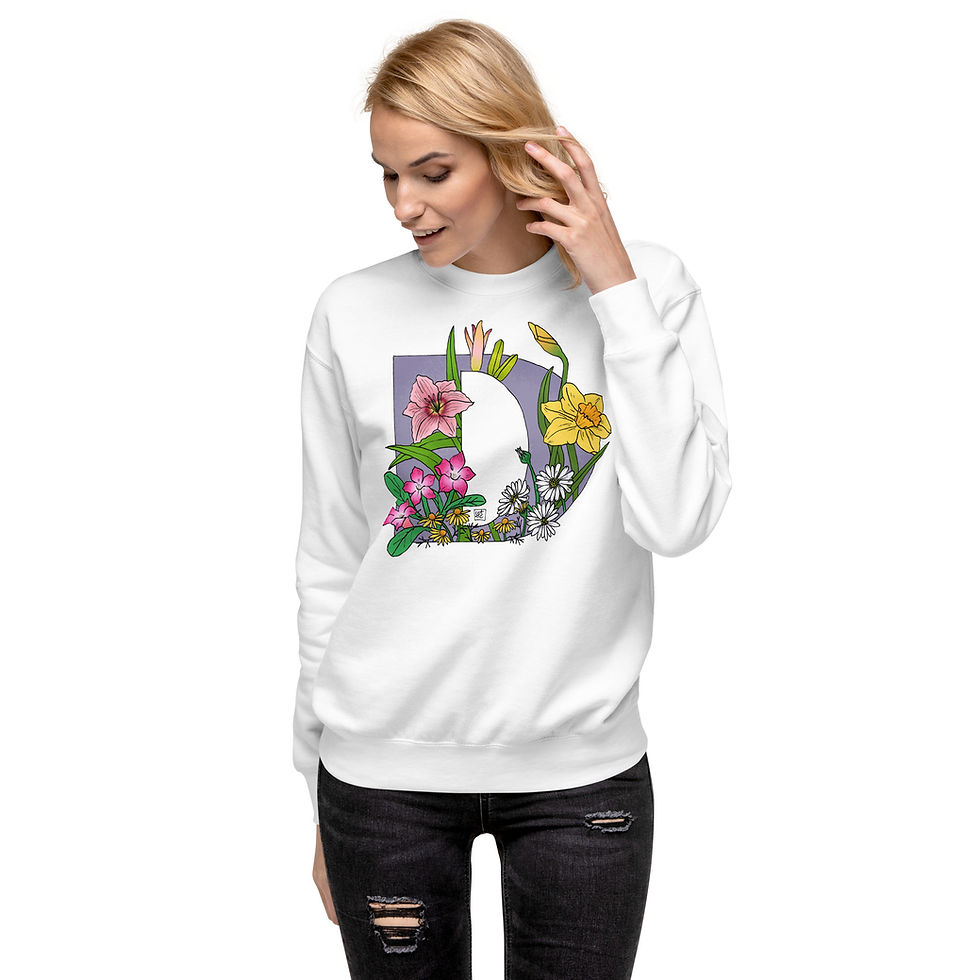 Thumbnail: Floral Monogram Letter D Premium Graphic Sweatshirt Model 2