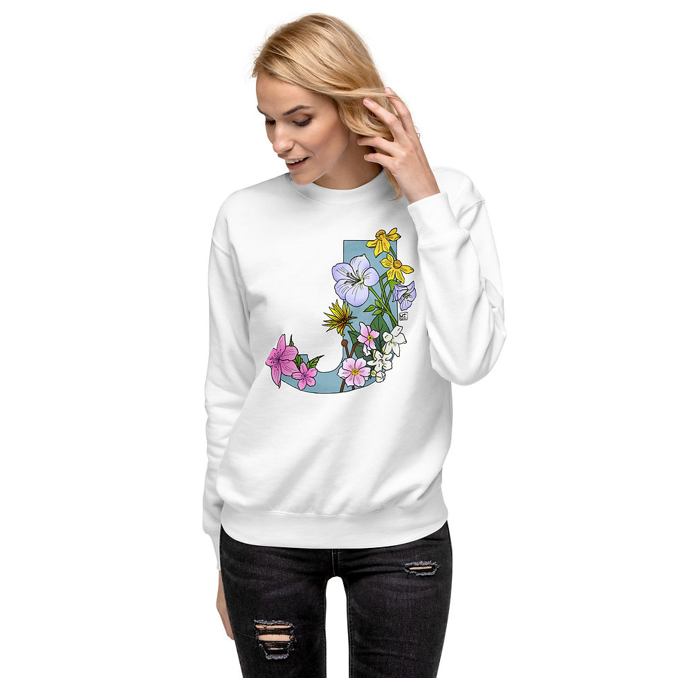 縮圖：Floral Monogram Letter J Premium Graphic Sweatshirt Model 2