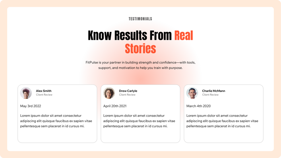 Fitness Coaching Template, wix studio template, Testimonials page