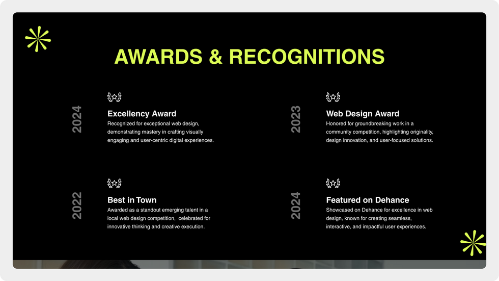 Graphic Design Agency Template, wix studio template, Awards & Recognitions page