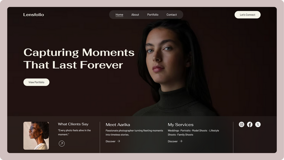 Photographer Portfolio Template, wix studio template, Home page