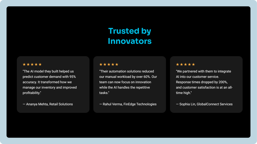 AI Agency Template, wix studio template, Testimonial page