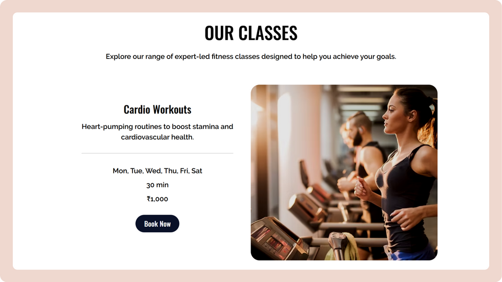 Gym Website Template, wix studio template, Classes page