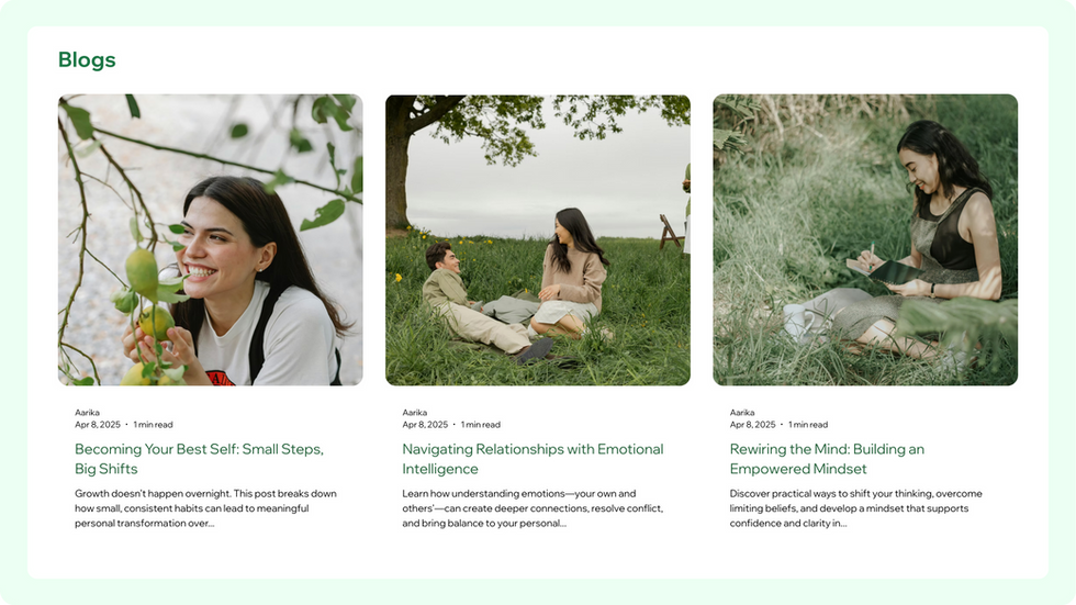 Life Coach Template, wix studio template, Blogs page
