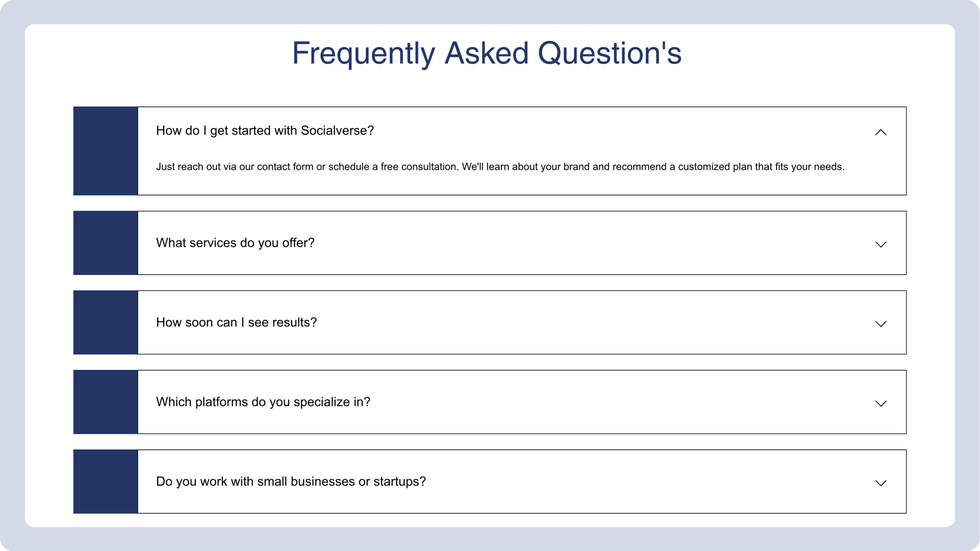 Social Media Agency Template, wix studio template, FAQ's page