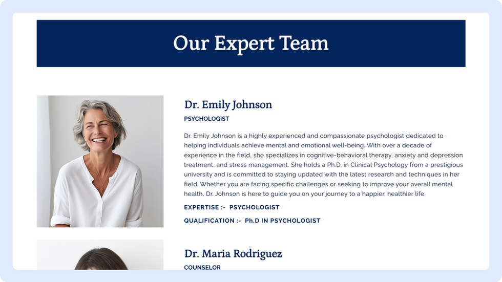 Mental wellness template, wix studio template, Meet our Team page